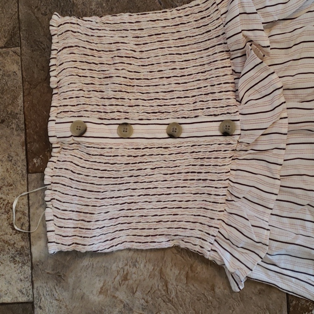 LOFT Beach XS Strapless Smocked Striped Jumpsuit Wide Leg - Picture 3 of 7